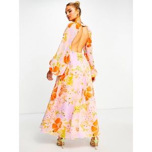 LIKE NEW 70s 60s style maxi floral formal dress